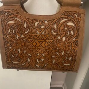 Intricate Brown Leather Handbag
